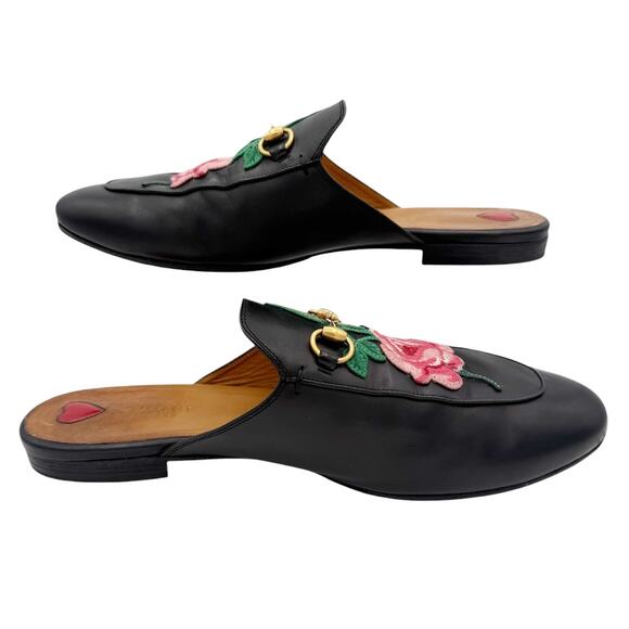 Gucci Princetown Horsebit Loafer Floral Flower Black Leather Mules EU 41 US 11 - Picture 11 of 16